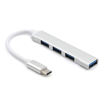 Premium USB-C-hubb med 4 x USB-A-portar - Aluminium - Silver