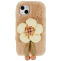 3D Plush Doll iPhone 14 TPU Skal - Beige / Blomma