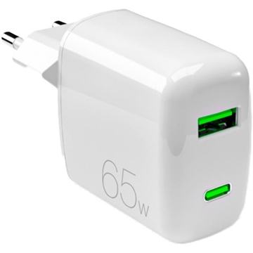 Puro MiniPro GaN väggladdare - 65W, USB-A, USB-C - Vit