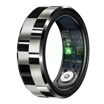 R9 Premium Smart Ring i rostfritt stål med laddningsfodral - Storlek: 10/19.8mm - Svart