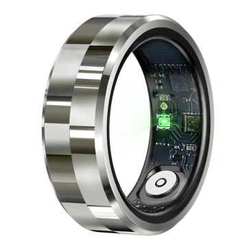 R9 Premium Smart Ring i rostfritt stål med laddningsfodral - Storlek: 11/20.6mm - Silver