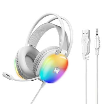 Remax RM-706 Over-Ear trådanslutet gamingheadset med mikrofon och RGB-belysning - vitt