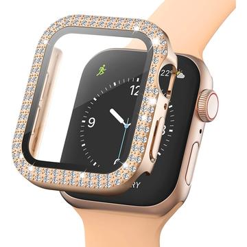 Strass Dekorativa Apple Watch SE (2022)/SE/6/5/4 Skal med Skärmskydd - 9H - 44mm - Roséguld