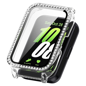 Samsung Galaxy Fit3 Strass Dekorativa Skal med Skärmskydd - 9H - Transparent Vit