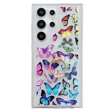 Samsung Galaxy S24 Ultra Butterfly TPU-fodral med ringhållare - färgglad