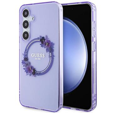 Samsung Galaxy S24+ Guess IML Flowers Wreath Skal - MagSafe-kompatibelt - Lila