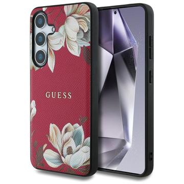 Samsung Galaxy S25 Guess Grained Printed Flower Pattern Skal - MagSafe-kompatibelt