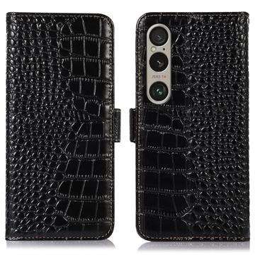 Sony Xperia 1 VI Crocodile Serie Läder Plånboksfodral med RFID - Svart