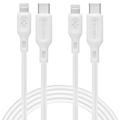 Spigen DuraSync MFi USB-C till Lightning-kabel - 2-pack, 100cm - Vit