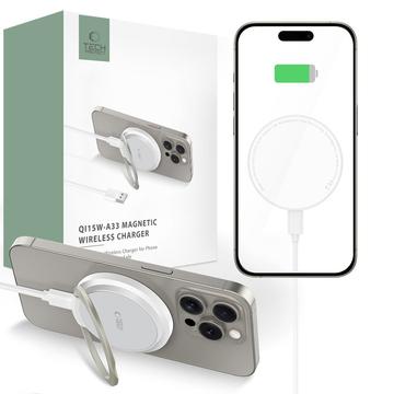 Tech-Protect QI15W-A33 Magnetisk trådlös laddare med stativ - MagSafe-kompatibel - Vit