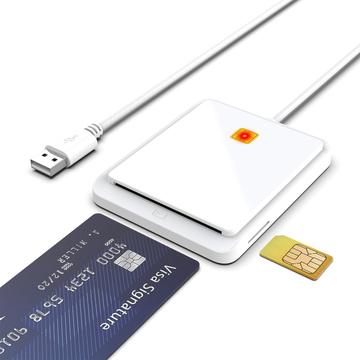 USB 2.0 Smart Card-läsare - SIM-kort, ID-kort, bankkort - Vit