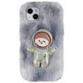 3D Plush Furry Winter iPhone 14 Plus TPU Skal - Grå Spaceman