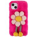 3D Plush Furry Winter iPhone 14 Plus TPU Skal - Varm Rosa Blommo