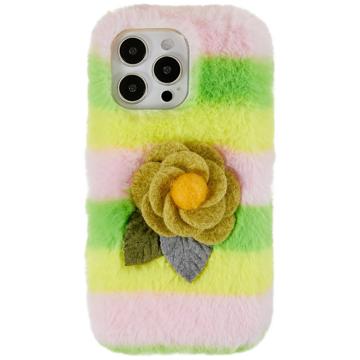 3D Plush Furry Winter iPhone 14 Pro Max TPU Skal - Gul Rosa