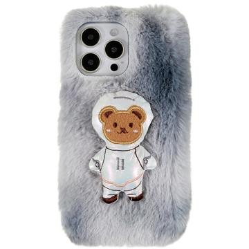 3D Plush Furry Winter iPhone 14 Pro Max TPU Skal - Grå Björn