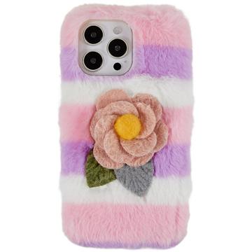 3D Plush Furry Winter iPhone 14 Pro TPU Skal - Rosa Ros