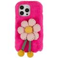 3D Plush Furry Winter iPhone 14 Pro TPU Skal - Varm Rosa Blommo