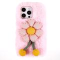 3D Plush Furry Winter iPhone 14 Pro TPU Skal - Rosa Blomma