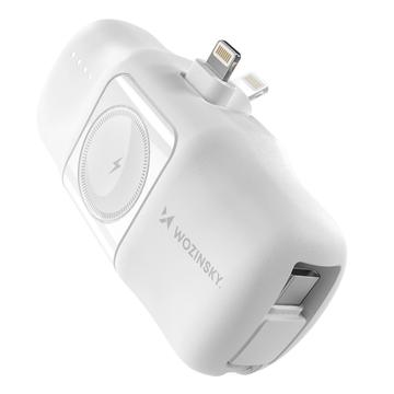 Wozinsky WF16-YLS 5000mAh Lightning Power Bank med inbyggd USB-C-kabel och Apple Watch-laddare - 15W - Vit