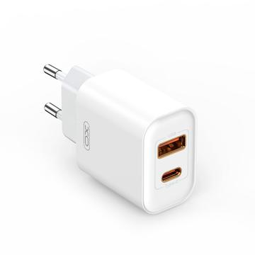 XO CE12 20W snabb väggladdare - USB-A, USB-C - Vit