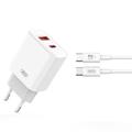 XO CE12 Snabb väggladdare med USB-C-kabel - 20W, QC, PD - Vit