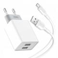 XO L65 snabbladdare med dubbla USB-portar och MicroUSB-kabel - vit