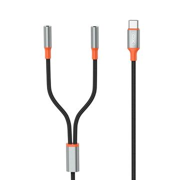 XO NB-R269B 2-i-1 ljudkabel - USB-C / 2x3.5mm - 1.2m - Svart