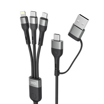 XO NB254 6-i-1 laddningskabel - USB-C, Lightning, MicroUSB, USB-A - 1.2m - Svart