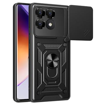 Xiaomi Redmi K70/K70 Pro/Poco F6 Pro Hybrid Skal med Roterande Ring med Kameraskydd - Svart