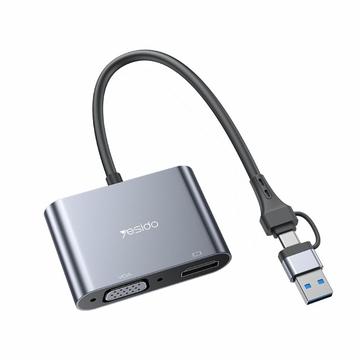 YESIDO HM15 USB / Type-C till VGA + HD-adapter HDTV-spegeladapter för dubbla bildskärmar