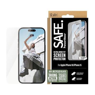 iPhone 15/16 PanzerGlass Safe Ultra-Wide Fit skärmskydd av härdat glas - 9H - Klar