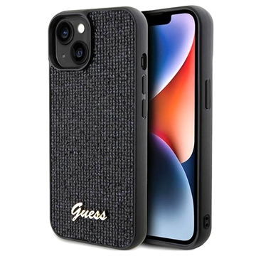 iPhone 15 Guess Disco Metal Script Logo Skal - Svart