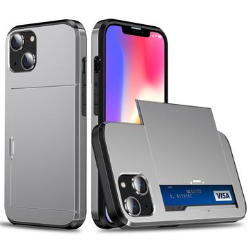 iPhone 15 Hybrid Skal med Glidkortshållare - Silver