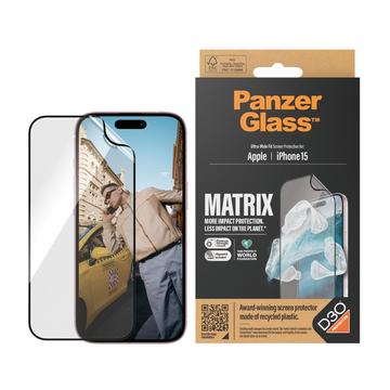 iPhone 15 PanzerGlass Matrix D3O UWF-skärmskydd med AlignerKit - Svart kant