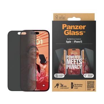 iPhone 15 PanzerGlass Ultra-Wide Fit Privacy EasyAligner Skärmskydd - 9H - Svart Kant