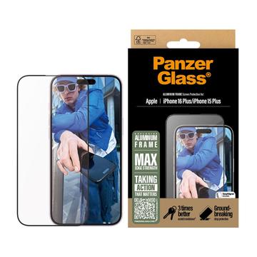 iPhone 15 Plus/16 Plus PanzerGlass Aluminium Frame Ultra-Wide Fit skärmskydd - 9H - Svart kant