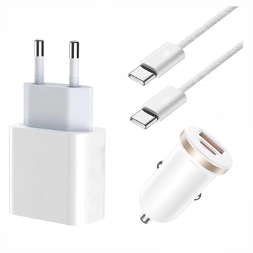 iPhone 15 Pro/15 Pro Max/16 Pro/16 Pro Max 20W laddare / billaddare m.kabel 2m - Vit