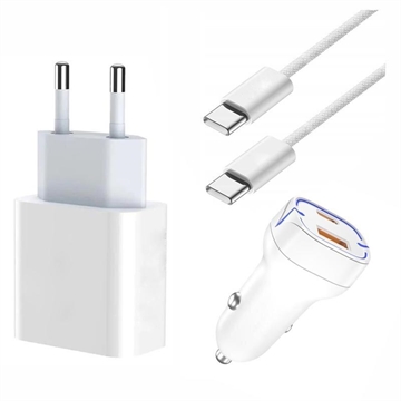 iPhone 15 Pro/15 Pro Max/16 Pro/16 Pro Max 20W laddare / billaddare m.kabel 2m - Vit