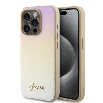 iPhone 15 Pro Guess Iridescent Metal Script Hybrid Skal - Guld