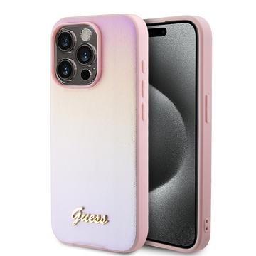 iPhone 15 Pro Guess Iridescent Metal Script Hybrid Skal - Rosa