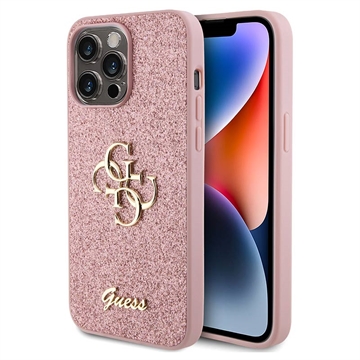 iPhone 15 Pro Max Guess Fixed Glitter 4G Metal Logo Skal - Rosa