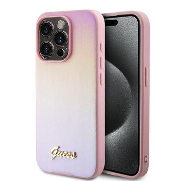 iPhone 15 Pro Max Guess Iridescent Metal Script Hybrid Skal - Rosa