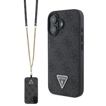 iPhone 16 Guess 4G Strass Triangle Metal Logo Skal med Crossbody-rem