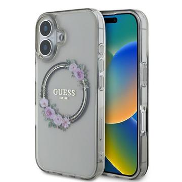 iPhone 16 Guess IML Flowers Wreath Skal - MagSafe-kompatibelt - Svart