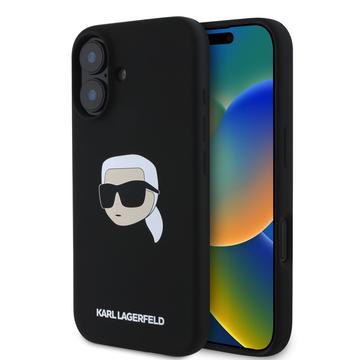 iPhone 16 Karl Lagerfeld Karl Head MagSafe-skal i flytande silikon - Svart