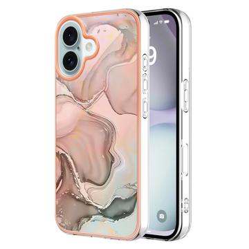 iPhone 16 Marmor Mönster Elektropläterat IMD TPU Skal - Rosa