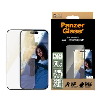 iPhone 16/15 PanzerGlass EyeCare Ultra-Wide Fit EasyAligner skärmskydd av härdat glas - svart kant