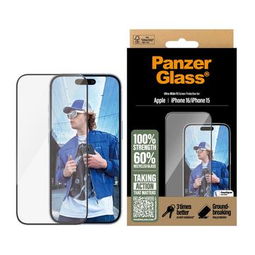 iPhone 16/15 PanzerGlass Ultra-Wide Fit EasyAligner Skärmskydd - 9H - Svart Kant