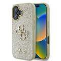 iPhone 16 Plus Guess Fixed Glitter 4G Metal Logo Skal - Guld