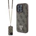 iPhone 16 Pro Guess 4G Strass Triangle Metal Logo Skal med Crossbody-rem - Brun